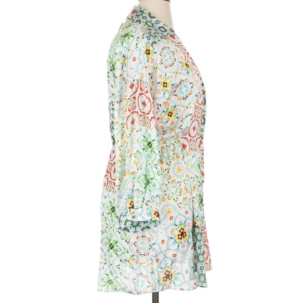 Zara Mixed Print Shirt Dress Mini Multicolor Floral Geometric Button Front XL - Picture 4 of 8